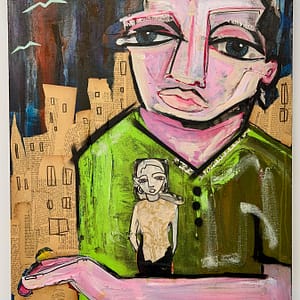 Two figures in cityscape